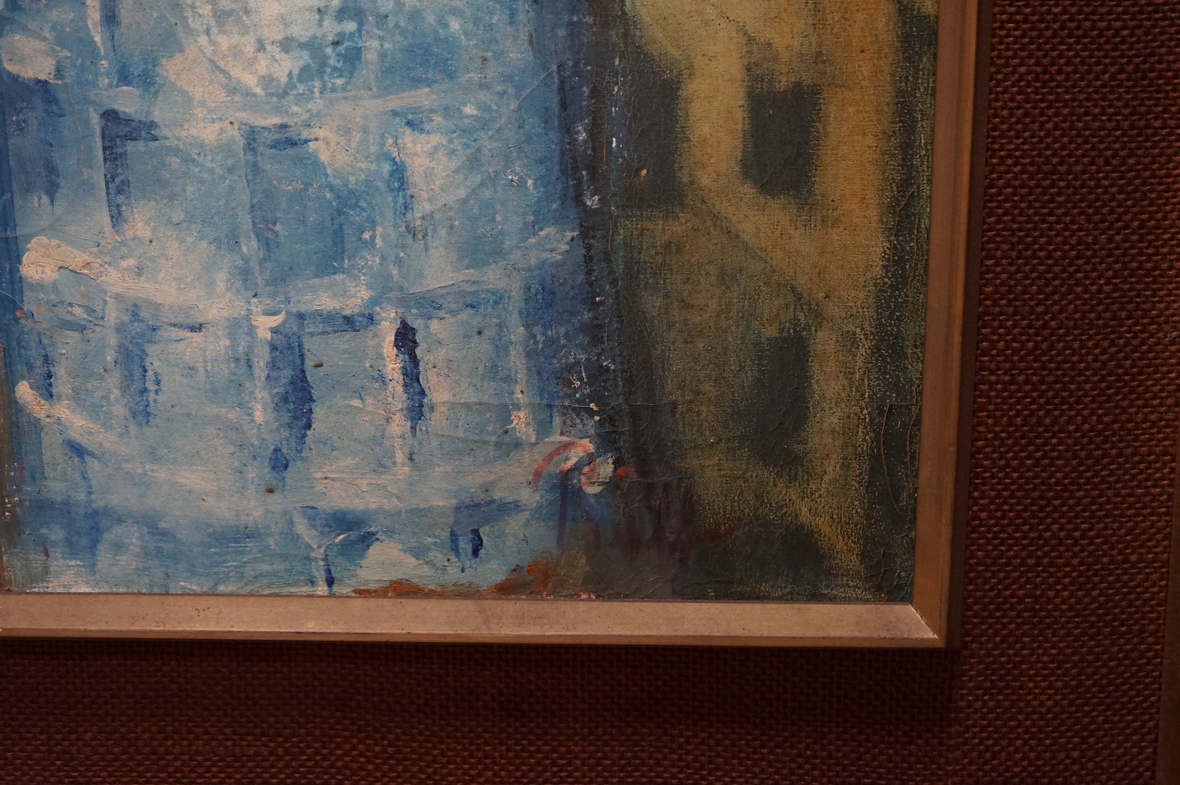 Mid 20th century oil on canvas, Study of children before a church, indistinctly signed lower right, 90 x 60cm. Condition - craquelure throughout
